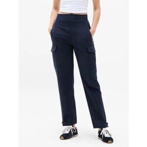 Athleta Endless High Rise Cargo Pants Snap Ankle Zip Pockets Navy Blue Size 14